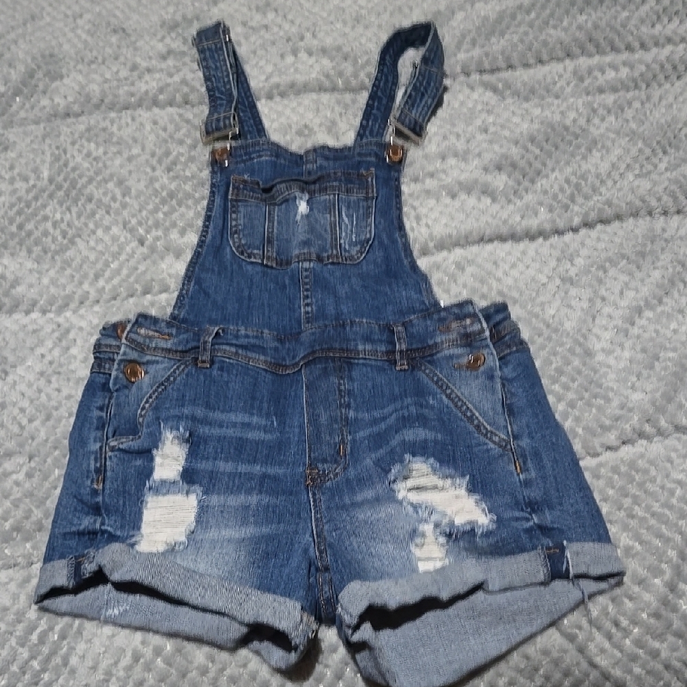 Blue Denim Distressed Overalls
